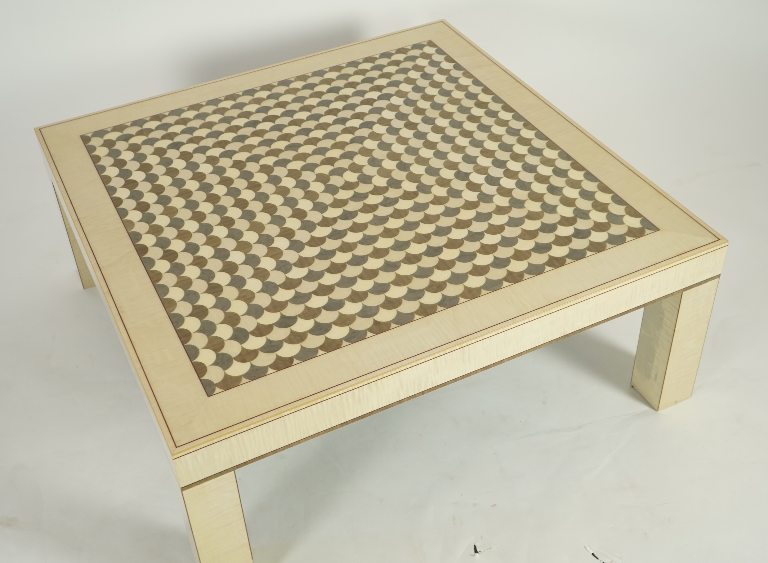 Lignae: A contemporary square sycamore and specimen wood coffee table on square legs